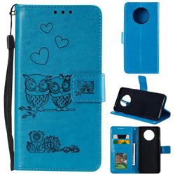 Embossing Owl Couple Flower Leather Wallet Case for OnePlus 7T - Blue
