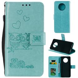 Embossing Owl Couple Flower Leather Wallet Case for OnePlus 7T - Green
