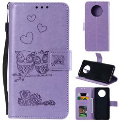 Embossing Owl Couple Flower Leather Wallet Case for OnePlus 7T - Purple