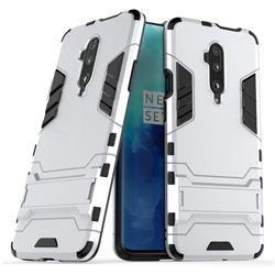 Armor Premium Tactical Grip Kickstand Shockproof Dual Layer Rugged Hard Cover for OnePlus 7T Pro - Silver