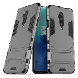 Armor Premium Tactical Grip Kickstand Shockproof Dual Layer Rugged Hard Cover for OnePlus 7T Pro - Gray