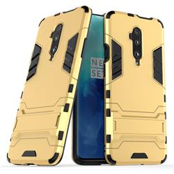 Armor Premium Tactical Grip Kickstand Shockproof Dual Layer Rugged Hard Cover for OnePlus 7T Pro - Golden