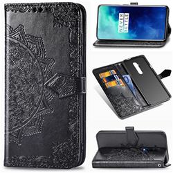 Embossing Imprint Mandala Flower Leather Wallet Case for OnePlus 7T Pro - Black