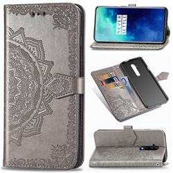 Embossing Imprint Mandala Flower Leather Wallet Case for OnePlus 7T Pro - Gray