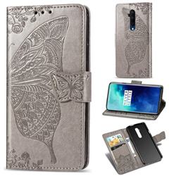 Embossing Mandala Flower Butterfly Leather Wallet Case for OnePlus 7T Pro - Gray