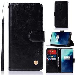Luxury Retro Leather Wallet Case for OnePlus 7T Pro - Black