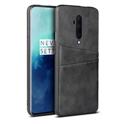 Simple Calf Card Slots Mobile Phone Back Cover for OnePlus 7T Pro - Black