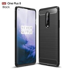Luxury Carbon Fiber Brushed Wire Drawing Silicone TPU Back Cover for OnePlus 8 - Black