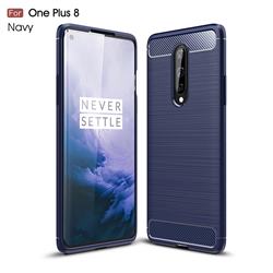 Luxury Carbon Fiber Brushed Wire Drawing Silicone TPU Back Cover for OnePlus 8 - Navy