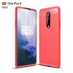Luxury Carbon Fiber Brushed Wire Drawing Silicone TPU Back Cover for OnePlus 8 - Red