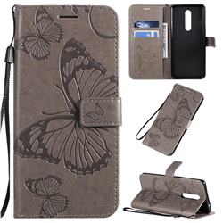 Embossing 3D Butterfly Leather Wallet Case for OnePlus 8 - Gray