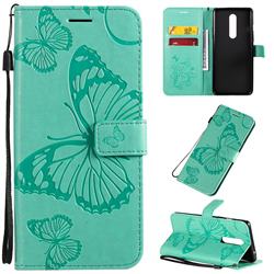 Embossing 3D Butterfly Leather Wallet Case for OnePlus 8 - Green