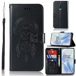 Intricate Embossing Owl Campanula Leather Wallet Case for OnePlus 8 - Black