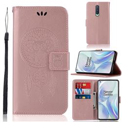 Intricate Embossing Owl Campanula Leather Wallet Case for OnePlus 8 - Rose Gold