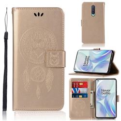 Intricate Embossing Owl Campanula Leather Wallet Case for OnePlus 8 - Champagne