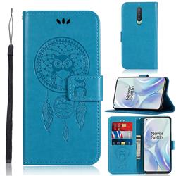 Intricate Embossing Owl Campanula Leather Wallet Case for OnePlus 8 - Blue