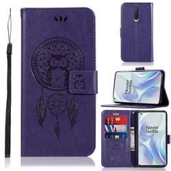 Intricate Embossing Owl Campanula Leather Wallet Case for OnePlus 8 - Purple
