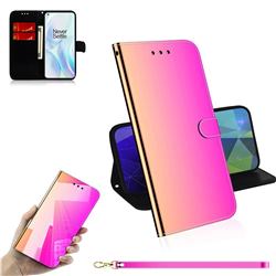 Shining Mirror Like Surface Leather Wallet Case for OnePlus 8 - Rainbow Gradient