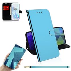 Shining Mirror Like Surface Leather Wallet Case for OnePlus 8 - Blue