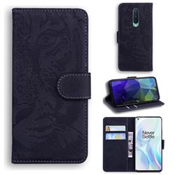 Intricate Embossing Tiger Face Leather Wallet Case for OnePlus 8 - Black