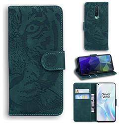 Intricate Embossing Tiger Face Leather Wallet Case for OnePlus 8 - Green