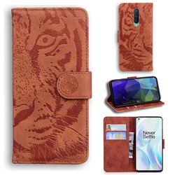 Intricate Embossing Tiger Face Leather Wallet Case for OnePlus 8 - Brown