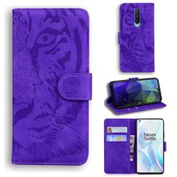 Intricate Embossing Tiger Face Leather Wallet Case for OnePlus 8 - Purple
