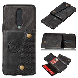 Retro Multifunction Card Slots Stand Leather Coated Phone Back Cover for OnePlus 8 - Black