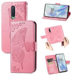 Embossing Mandala Flower Butterfly Leather Wallet Case for OnePlus 8 - Pink