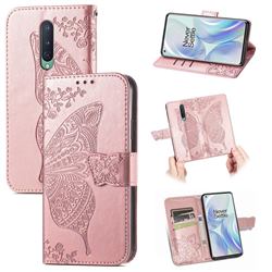 Embossing Mandala Flower Butterfly Leather Wallet Case for OnePlus 8 - Rose Gold