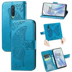 Embossing Mandala Flower Butterfly Leather Wallet Case for OnePlus 8 - Blue