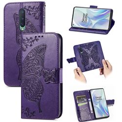 Embossing Mandala Flower Butterfly Leather Wallet Case for OnePlus 8 - Dark Purple