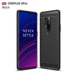 Luxury Carbon Fiber Brushed Wire Drawing Silicone TPU Back Cover for OnePlus 8 Pro - Black