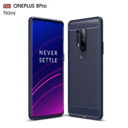 Luxury Carbon Fiber Brushed Wire Drawing Silicone TPU Back Cover for OnePlus 8 Pro - Navy