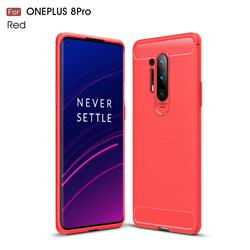 Luxury Carbon Fiber Brushed Wire Drawing Silicone TPU Back Cover for OnePlus 8 Pro - Red