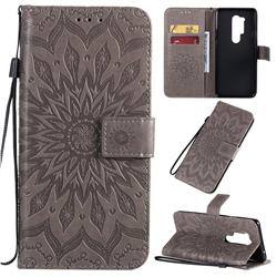 Embossing Sunflower Leather Wallet Case for OnePlus 8 Pro - Gray