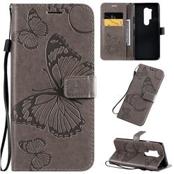 Embossing 3D Butterfly Leather Wallet Case for OnePlus 8 Pro - Gray