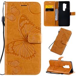 Embossing 3D Butterfly Leather Wallet Case for OnePlus 8 Pro - Yellow