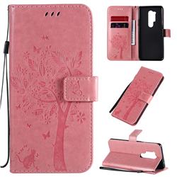 Embossing Butterfly Tree Leather Wallet Case for OnePlus 8 Pro - Pink