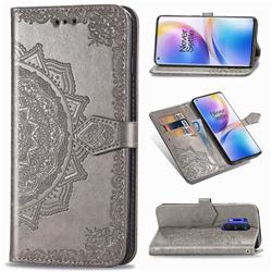 Embossing Imprint Mandala Flower Leather Wallet Case for OnePlus 8 Pro - Gray