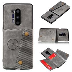 Retro Multifunction Card Slots Stand Leather Coated Phone Back Cover for OnePlus 8 Pro - Gray