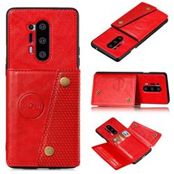 Retro Multifunction Card Slots Stand Leather Coated Phone Back Cover for OnePlus 8 Pro - Red