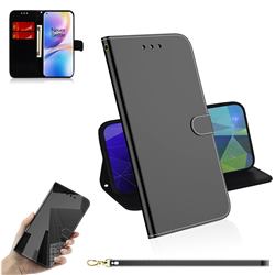 Shining Mirror Like Surface Leather Wallet Case for OnePlus 8 Pro - Black