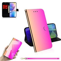 Shining Mirror Like Surface Leather Wallet Case for OnePlus 8 Pro - Rainbow Gradient