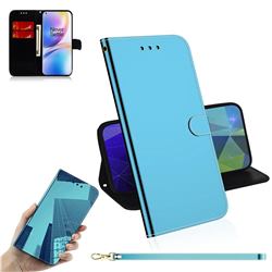 Shining Mirror Like Surface Leather Wallet Case for OnePlus 8 Pro - Blue