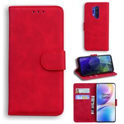 Retro Classic Skin Feel Leather Wallet Phone Case for OnePlus 8 Pro - Red