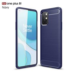 Luxury Carbon Fiber Brushed Wire Drawing Silicone TPU Back Cover for OnePlus 8T - Navy