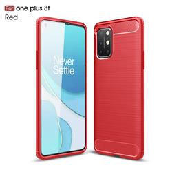 Luxury Carbon Fiber Brushed Wire Drawing Silicone TPU Back Cover for OnePlus 8T - Red