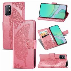 Embossing Mandala Flower Butterfly Leather Wallet Case for OnePlus 8T - Pink