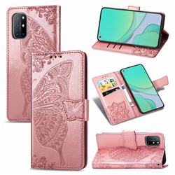 Embossing Mandala Flower Butterfly Leather Wallet Case for OnePlus 8T - Rose Gold
